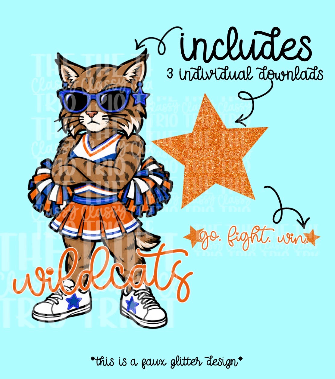 Wildcats Blue Orange Mascot PNG | Team Spirit Sublimation Design, Cheerleading, School Spirit Wear (Digital File)