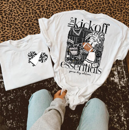 Kickoff Essentials Black White, School Spirit Wear, PNG Digital Design, Cheerleading Football (Digital Only)