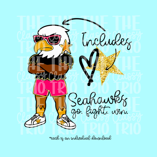 S Hawks Glitz Glam | Team Drawing Digital Design | PNG | Sublimation | Preppy Mascot Design | Kid Adult Shirt Design | Original Creator