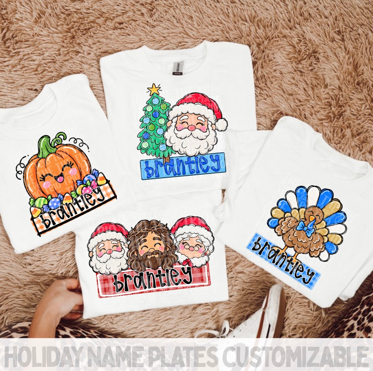 Holiday Bundle Name Plate PNG | Original Designer (Digital Design) Kid Design, Pumpkin, Turkey, Santa, Jesus