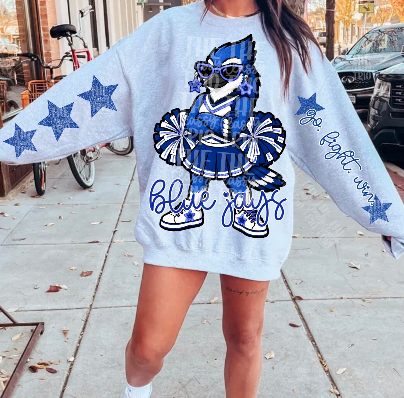 Bluejays Blue White Cheer Mascot PNG | Team Spirit Sublimation Design, Cheerleading, School Spirit Wear (Digital File)