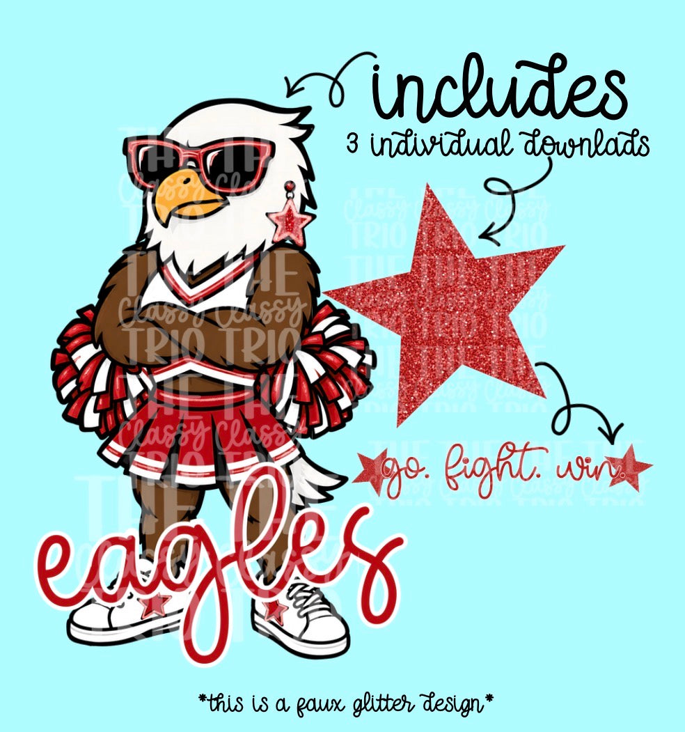Eagles Mascot PNG | Team Spirit Sublimation Design, Red Cheerleading, School Spirit Wear (Digital File)