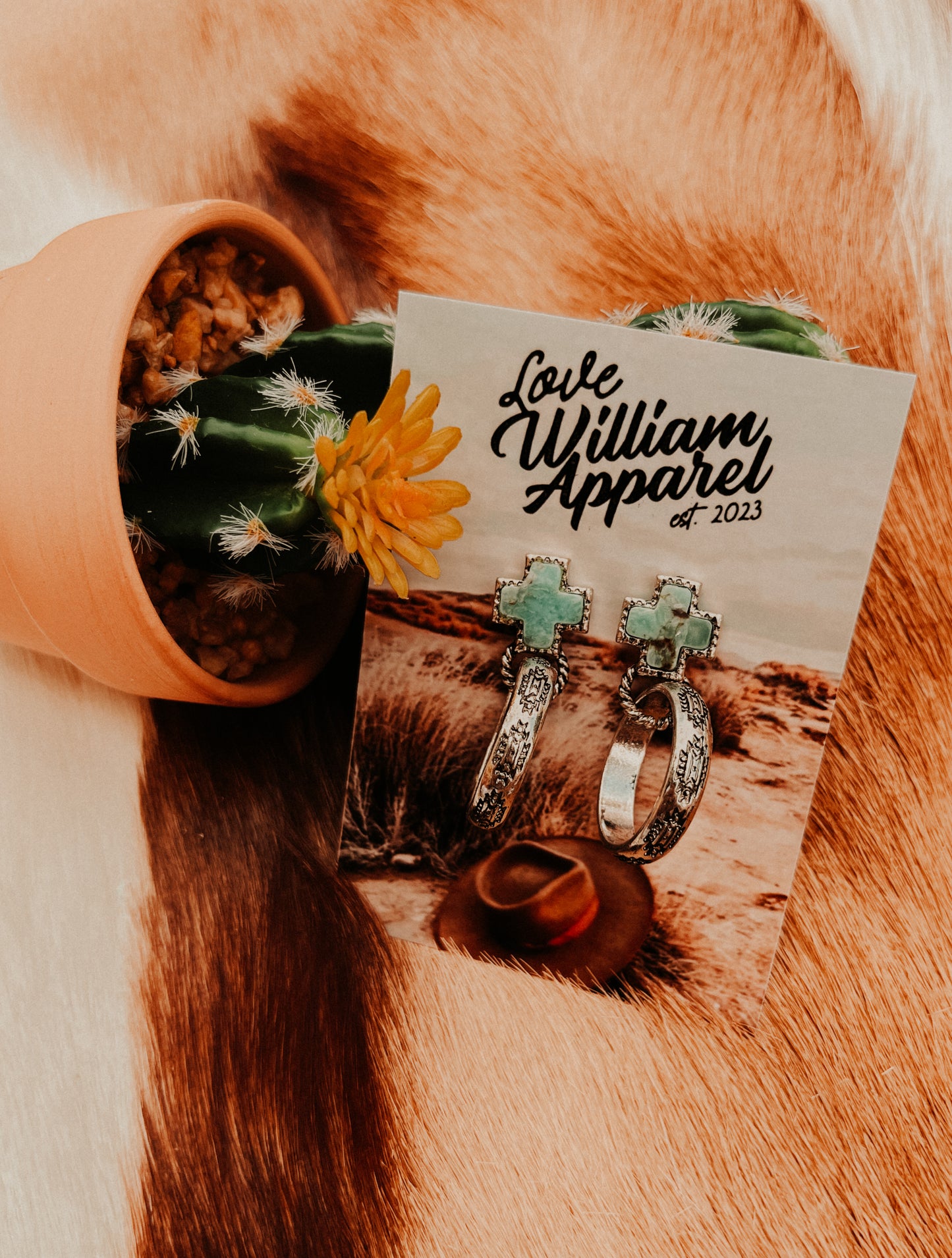 Turquoise Cross Hoops