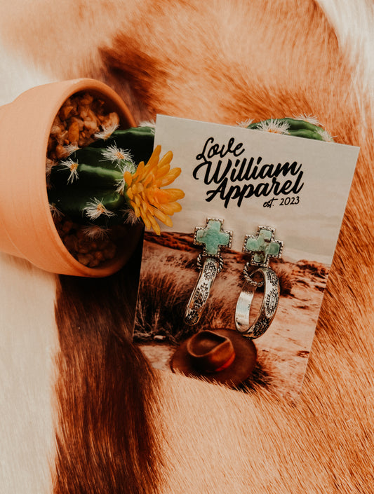 Turquoise Cross Hoops