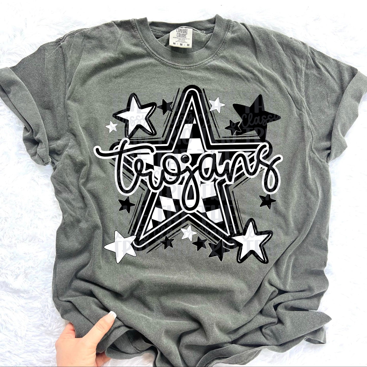 Trojans Checkered Star Mascot PNG | Sports Mom Coquette Design | Game Day Shirt PNG | Team Spirit Mascot | School Spirit Digital | Trendy