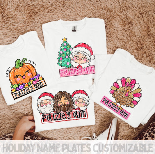 Holiday Bundle Name Plate PNG | Original Designer (Digital Design) Kid Design, Pumpkin, Turkey, Santa, Jesus