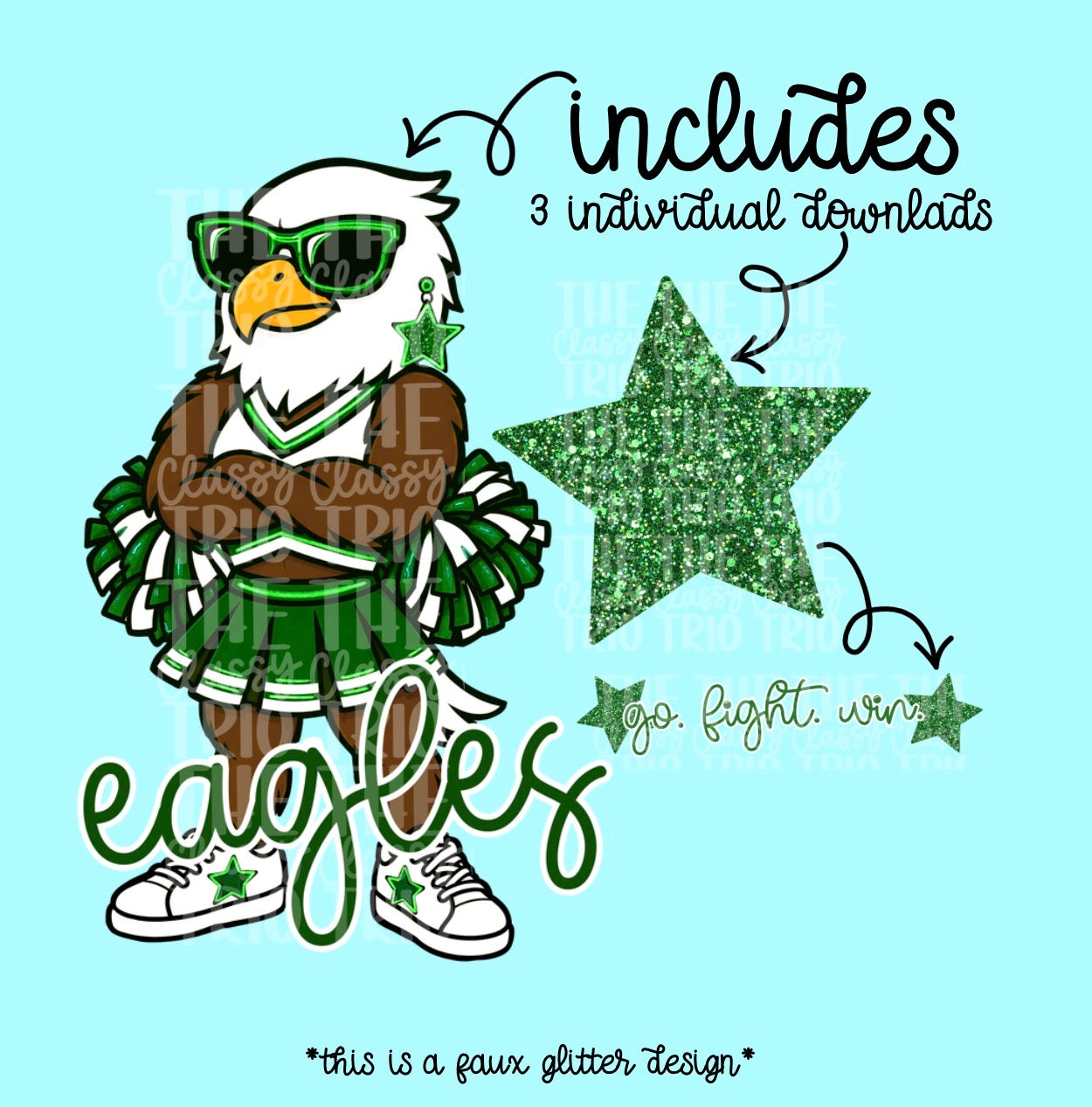 Eagles Mascot PNG | Team Spirit Sublimation Design, Green Cheerleading, School Spirit Wear (Digital File)
