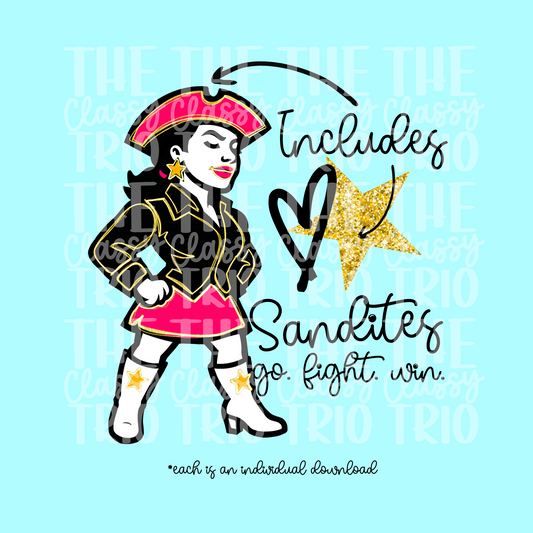 Sandites Glitz Glam | Team Drawing Digital Design | PNG | Sublimation | Preppy Mascot Design | Kid Adult Shirt Design | Original Creator