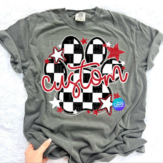 Checkered Paw Mascot Canva Template | Editable Team Shirt Design | Custom Sports Mascot Template | Sublimation & DTF Design