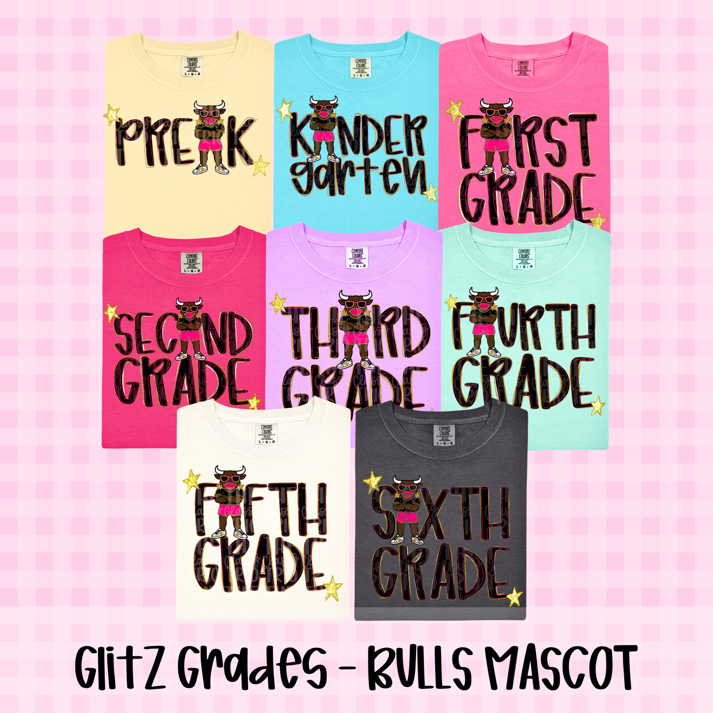 Glitz Bulls School Grades Bundle PNG | Preppy Design School Shirt PNG | Teacher | School Spirit Digital | Trendy