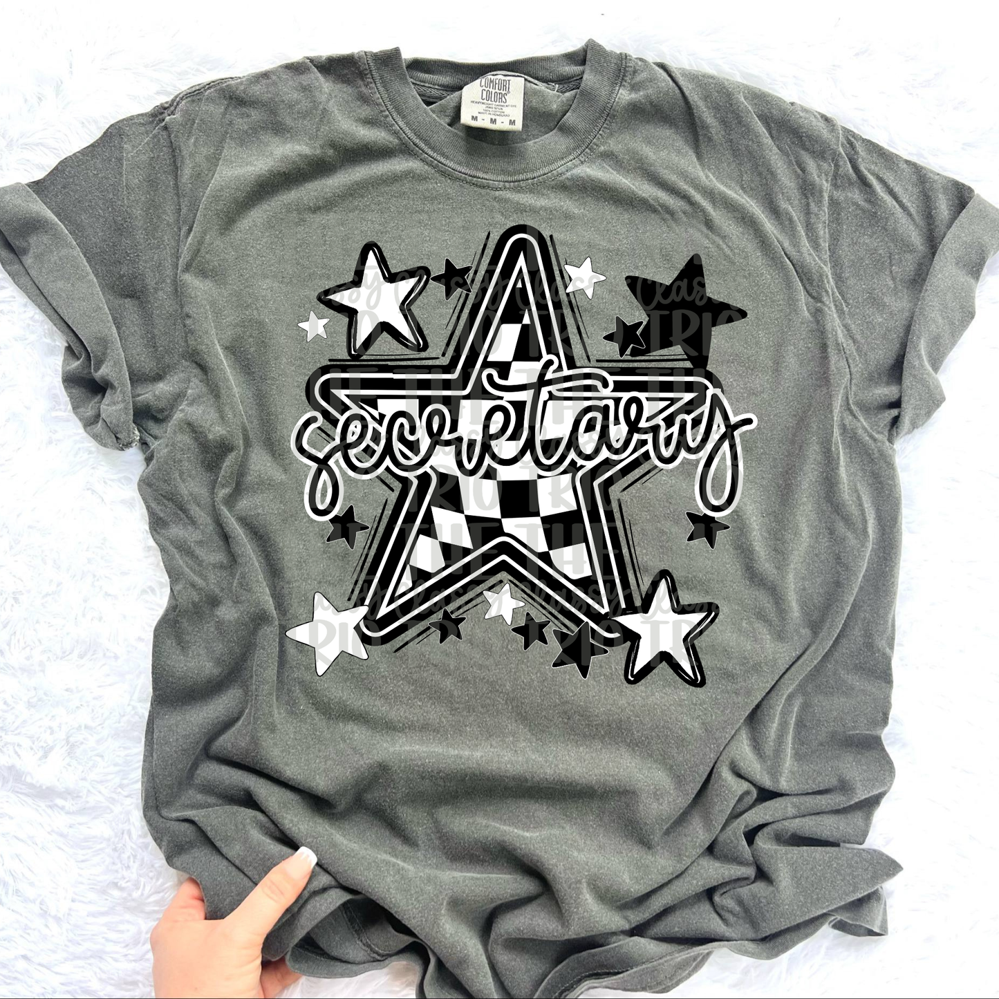 Secretary Checkered Star PNG | Coquette Teacher Shirt Design | Trendy Graphic Tee PNG | Sublimation DTF Digital Download | School Shirt