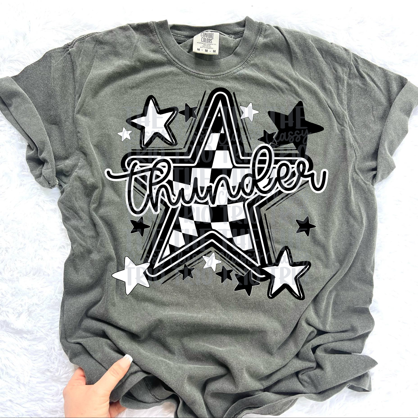 Thunder Checkered Star Mascot PNG | Sports Mom Coquette Design | Game Day Shirt PNG | Team Spirit Mascot | School Spirit Digital | Trendy