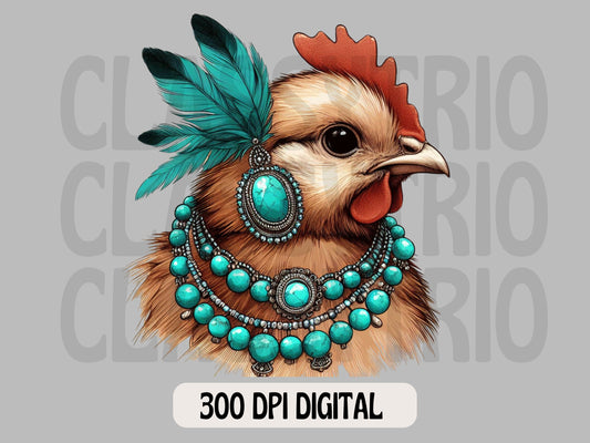 Turquoise Chicken | Digital Design | PNG | Sublimation | Country | Western | Animal Shirt | Trending | Turquoise Jewelry | Original Designer