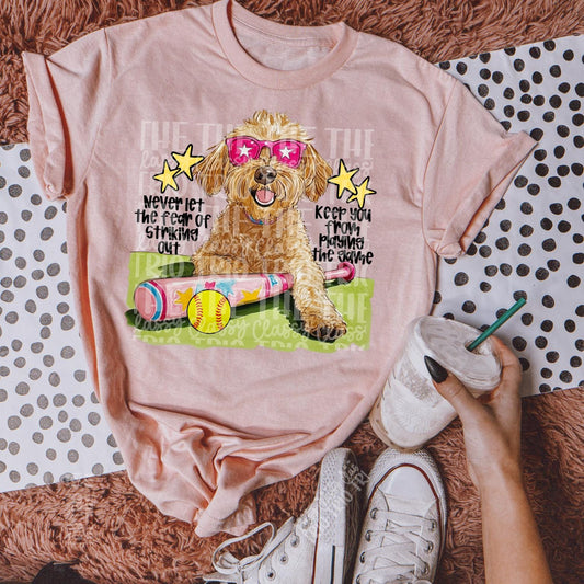 Preppy Softball Dog Golden Doodle | PNG | Digital Design | Floral | Ball Game | Sublimation | Shirt Design | Sports in Spring