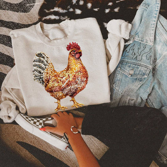 Faux Rhinestone Chicken Rooster | Digital Design | PNG | Sublimation | DTF | Agriculture | Western Shirt Design | Country | Trending