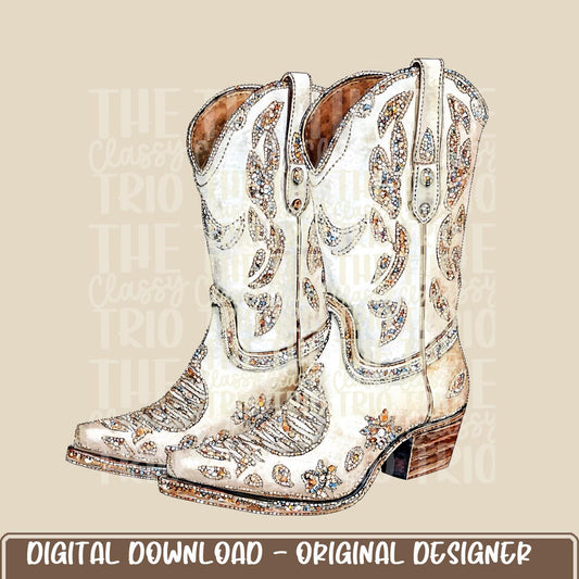 Faux Rhinestone Cowgirl Boots | Digital Design | PNG | Sublimation | DTF | Agriculture | Hunting Shirt Design | Country | Trending | Cowboy