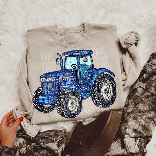 Faux Rhinestone Blue Tractor | Digital Design | PNG | Sublimation | Agriculture | Dazzle | Country Shirt Design | Farmer Wife