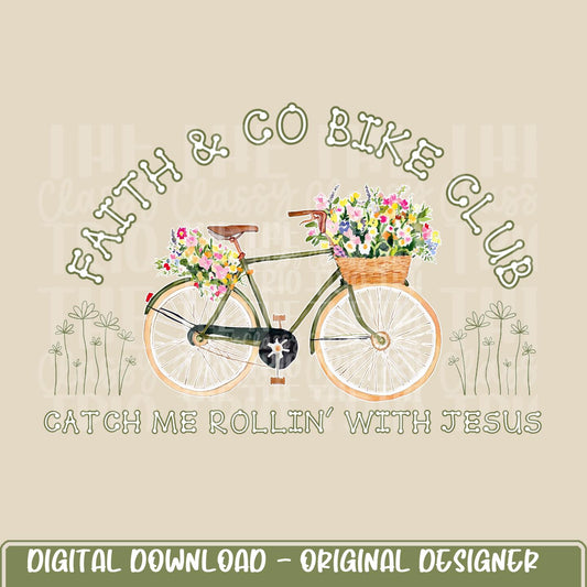 Faith Bike Club | Rollin with Jesus | Digital Design | PNG | Preppy | Christian | Watercolor | Sublimation | T-Shirt Design | Trending Shirt