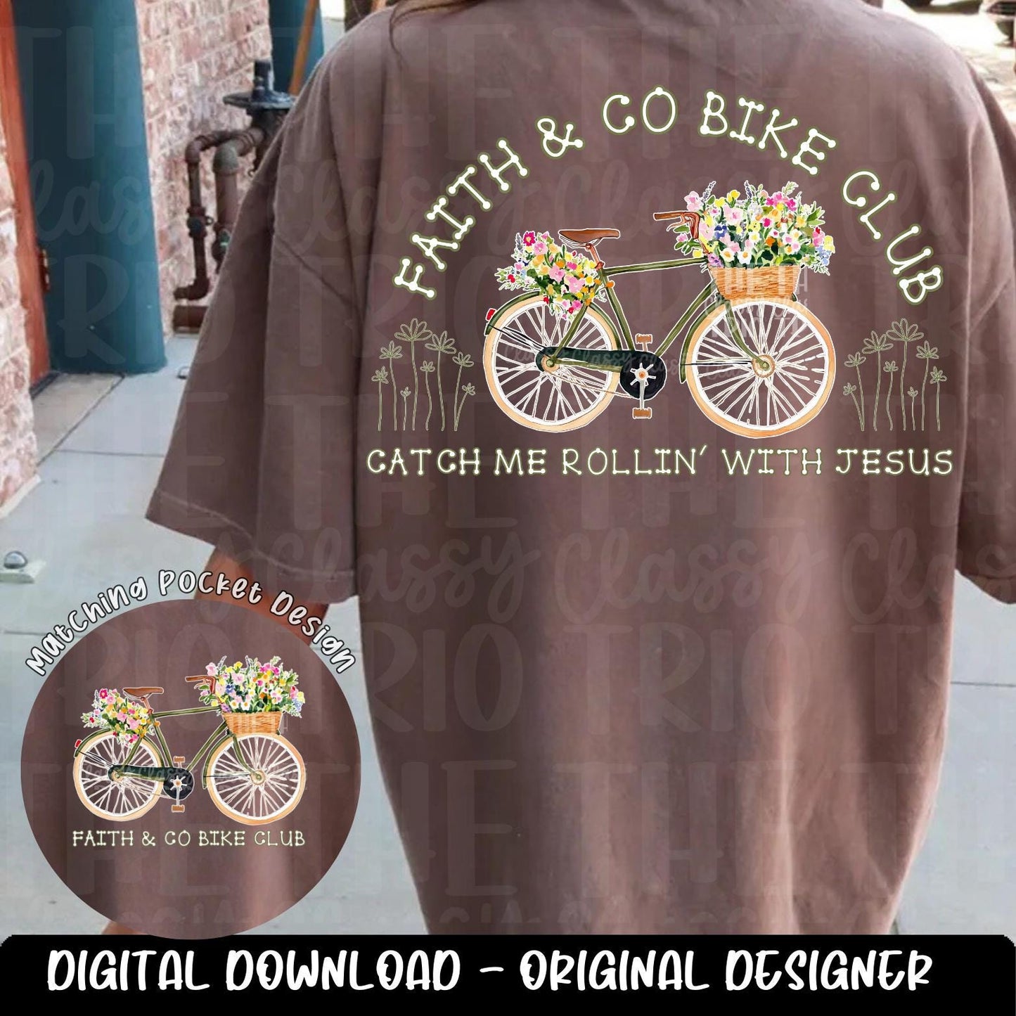 Faith Bike Club | Rollin with Jesus | Digital Design | PNG | Preppy | Christian | Watercolor | Sublimation | T-Shirt Design | Trending Shirt