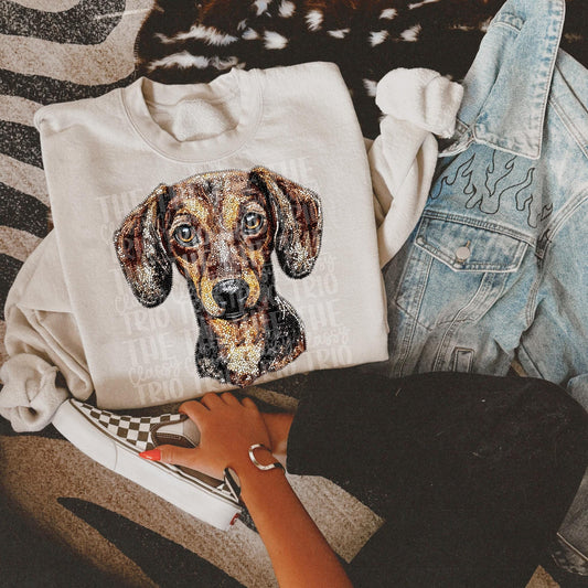 Faux Rhinestone Dachshund Dog | Digital Design | PNG | Sublimation | DTF | Agriculture | Hunting Shirt Design | Country | Trending