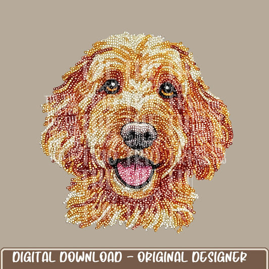 Faux Rhinestone Golden Doodle Dog | Digital Design | PNG | Sublimation | DTF | Dog Breed | Shirt Design | Country | Trending