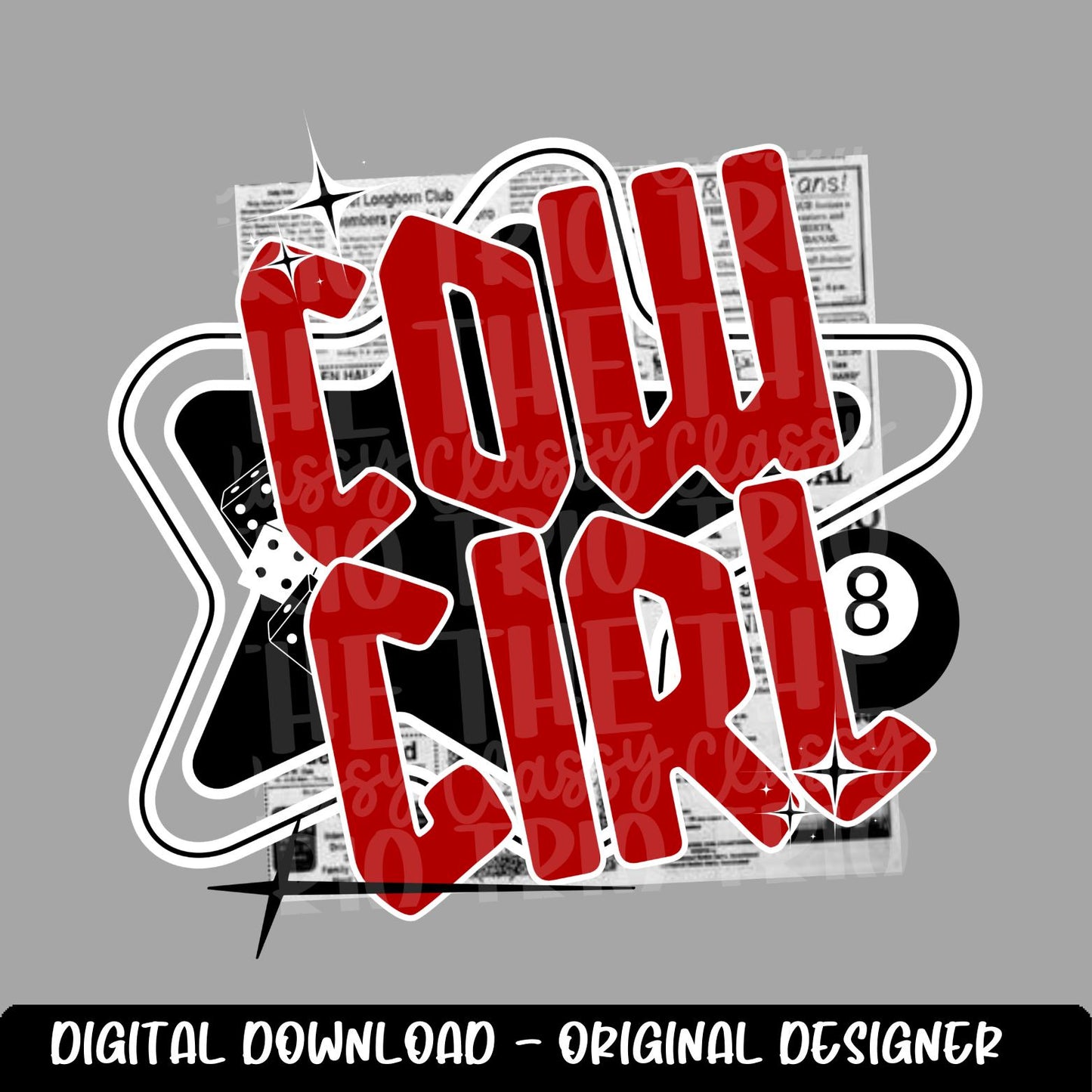 Y2K Cowgirl | Digital Design | PNG | Sublimation | Newspaper | Retro Western | Country Shirt Design | Trend Shirt | Vintage | Dice 8 Ball