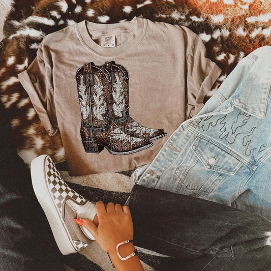 Faux Rhinestone Brown Cowgirl Boots | Digital Design | PNG | Sublimation | DTF | Agriculture | Shirt Design | Country | Trending | Cowboy
