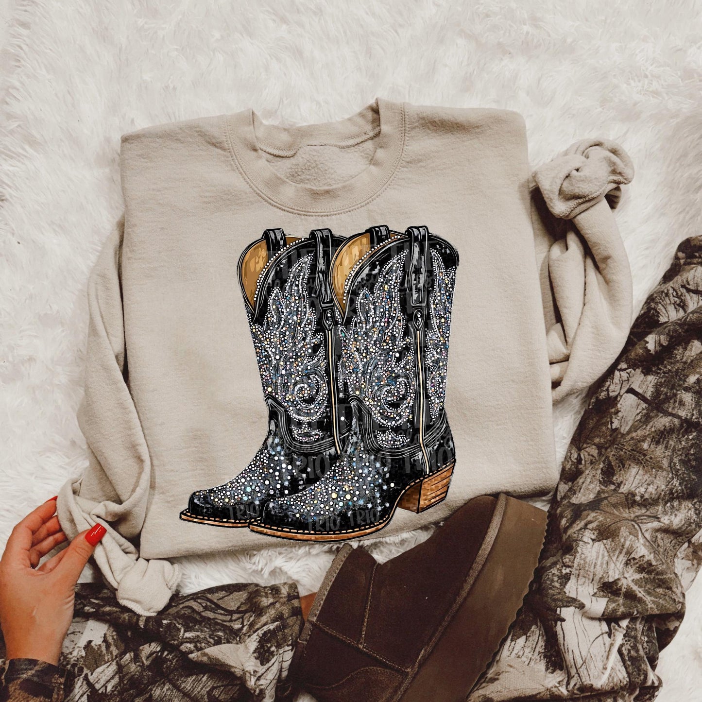 Faux Rhinestone Black Cowgirl Boots | Digital Design | PNG | Sublimation | DTF | Agriculture | Shirt Design | Country | Trending | Cowboy