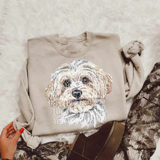 Faux Rhinestone Maltipoo Dog | Digital Design | PNG | Sublimation | DTF | Dog Breed | Shirt Design | Country | Trending