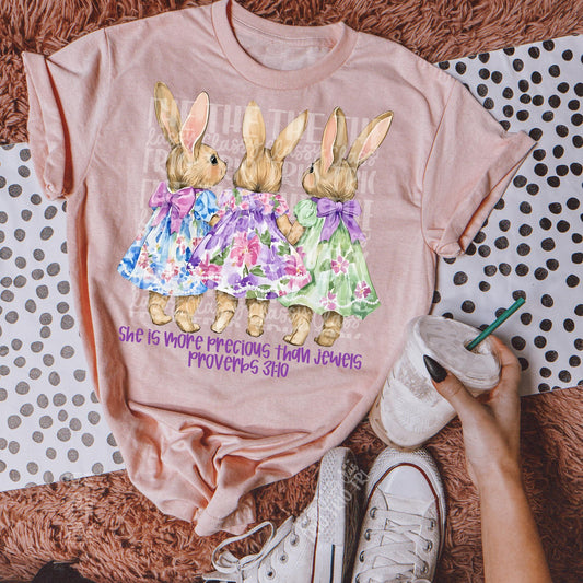 Preppy Bunny Watercolor Floral | PNG | Digital Design | Floral |Bible Verse | Sublimation | Christian Shirt Design | Spring Rabbit Bows