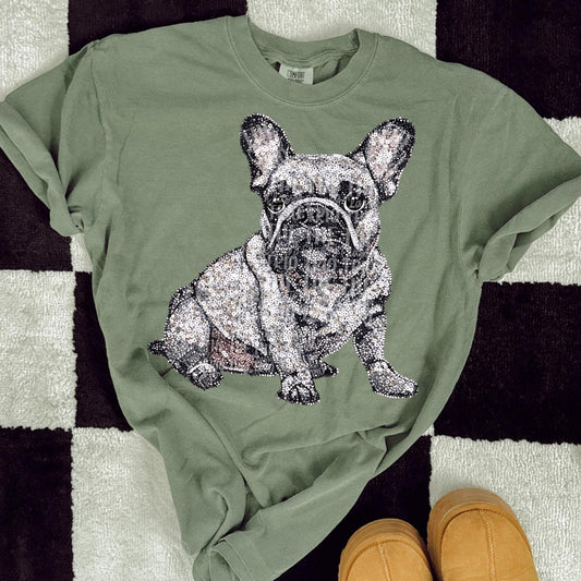 Faux Rhinestone Frenchie Dog | Digital Design | PNG | Sublimation | DTF | Puppy | Original Creator | Shirt Design | Dog Breeds | Trending