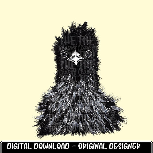 Faux Rhinestone Black Silkie Chicken | Digital Design | PNG | Sublimation | DTF | Agriculture | Chicken Shirt Design | Country | Trending