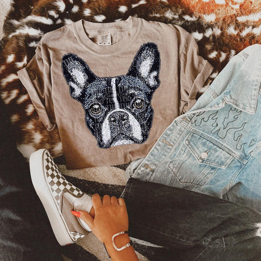 Faux Rhinestone Boston Terrier Dog | Digital Design | PNG | Sublimation | DTF | Original Creator | Shirt Design | Dog Breeds | Trending