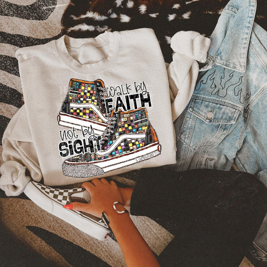 Walk By Faith | Digital Design | PNG | Sublimation | Faux Glitter | Neutrals | Christian Shirt Design | Trending | Original | Gift Idea