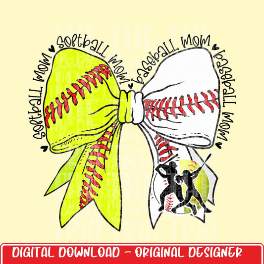 Softball and Baseball Mom | Digital Design | PNG | Sublimation | Coquette | Bow| Shirt Design | Trending | Mom of Both