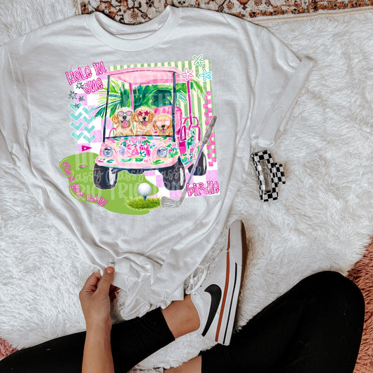 Preppy Floral Puppy Golf | PNG | Digital Design | Golf Cart Caddy | Checkered | Sublimation | DTF | Shirt Design | Trending