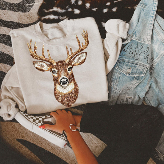 Faux Rhinestone Deer Hunting | Digital Design | PNG | Sublimation | DTF | Agriculture | Buck Head | Shirt Design | Country | Trending