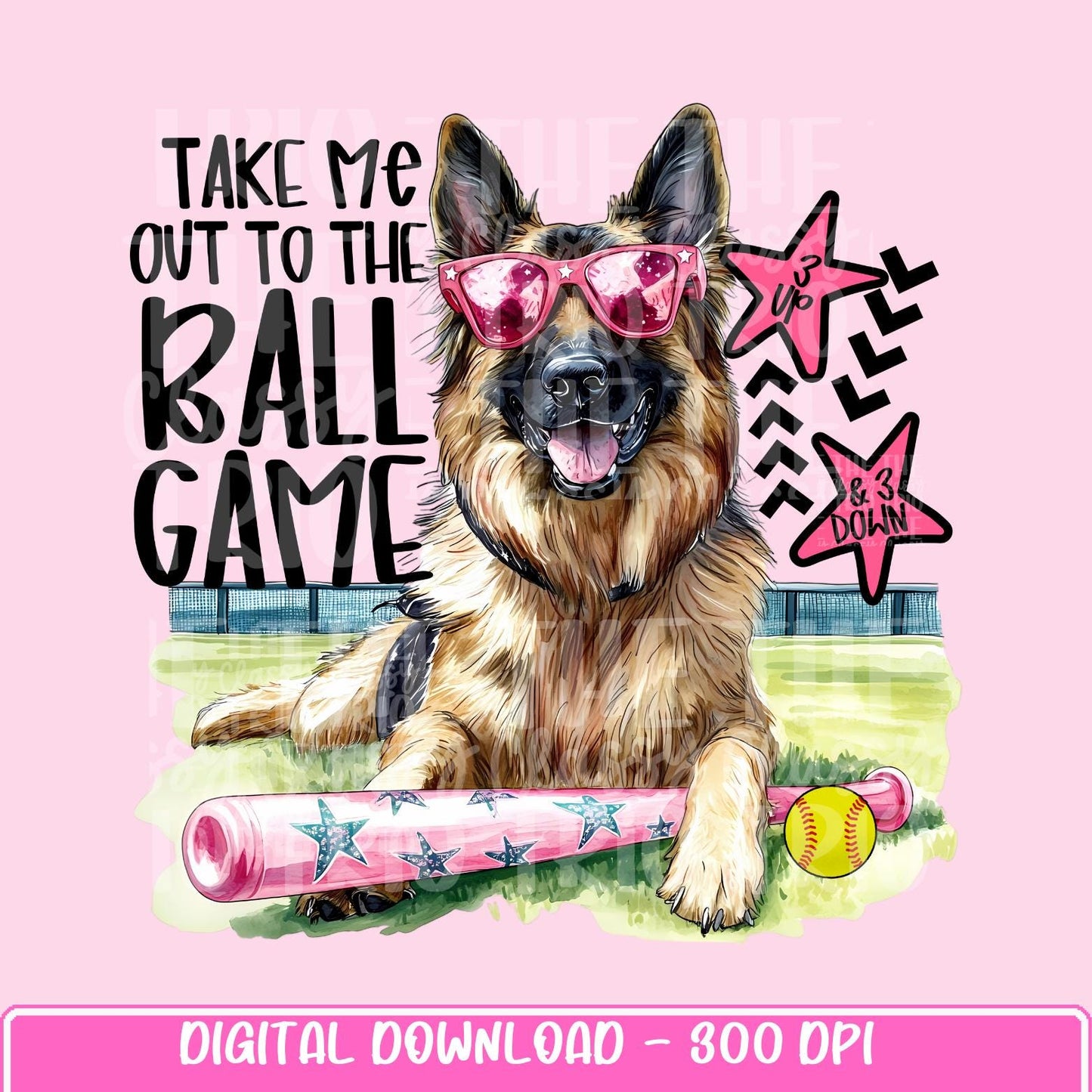 Preppy Softball Dog German Shepherd | PNG | Digital Design | Floral | Ball Game| Sublimation DTF | Shirt Design | Sports in Spring