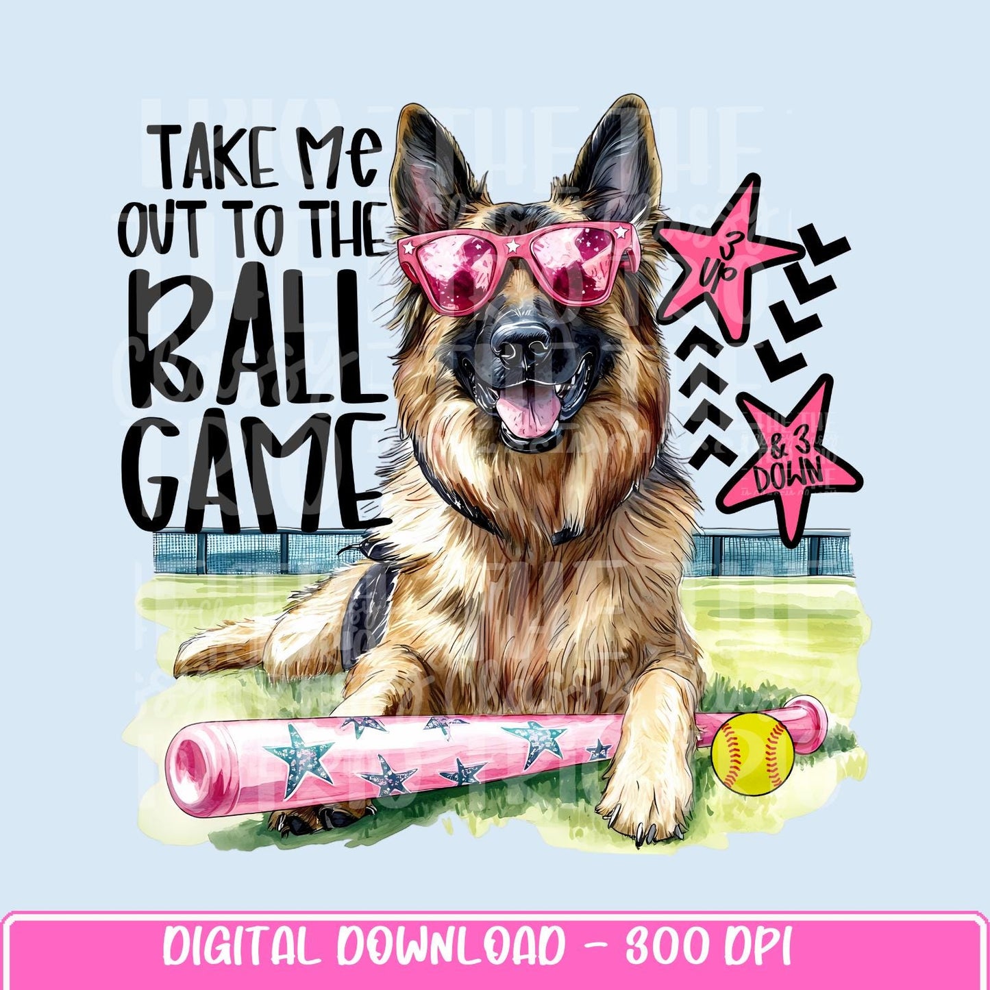 Preppy Softball Dog German Shepherd | PNG | Digital Design | Floral | Ball Game| Sublimation DTF | Shirt Design | Sports in Spring