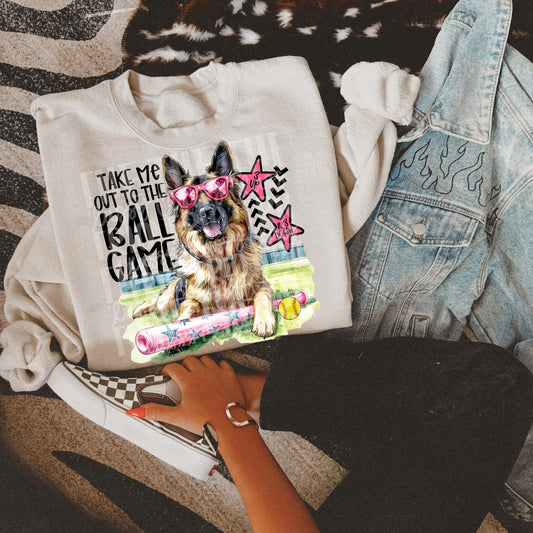 Preppy Softball Dog German Shepherd | PNG | Digital Design | Floral | Ball Game| Sublimation DTF | Shirt Design | Sports in Spring