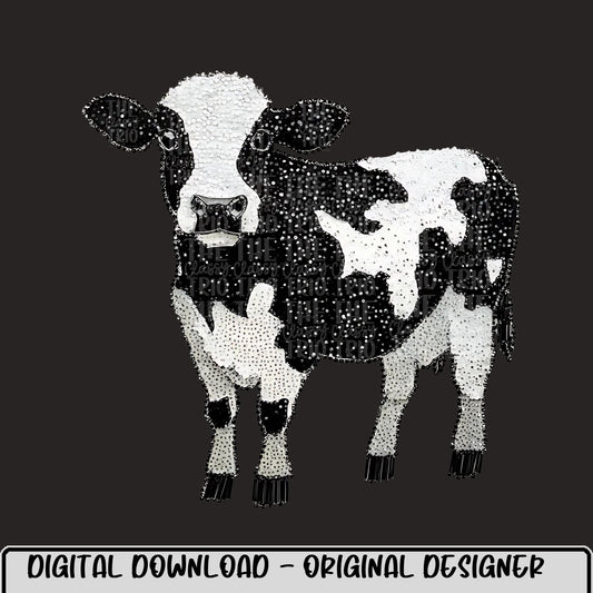 Faux Rhinestone Cow | Digital Design | PNG | Sublimation | DTF | Agriculture | Hunting Shirt Design | Country | Trending | Cowboy | Farming