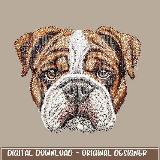 Faux Rhinestone Bulldog Dog | Digital Design | PNG | Sublimation | DTF | Dog Breed | Hunting Shirt Design | Country | Trending