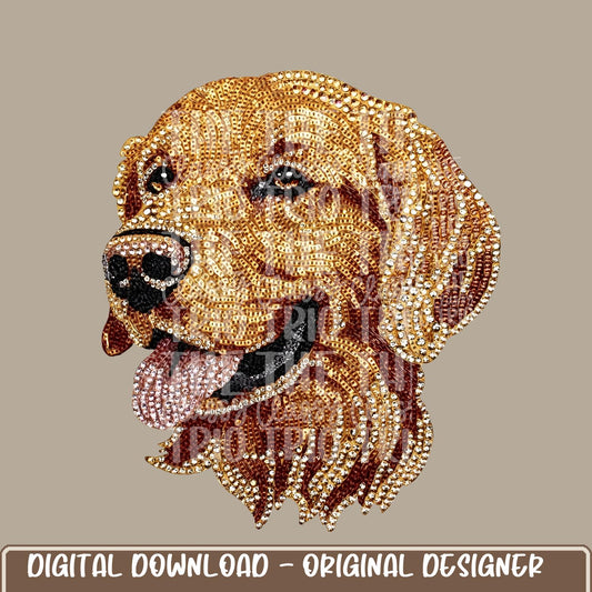 Faux Rhinestone Golden Retriever Dog | Digital Design | PNG | Sublimation | DTF | Dog Breed | Shirt Design | Country | Trending