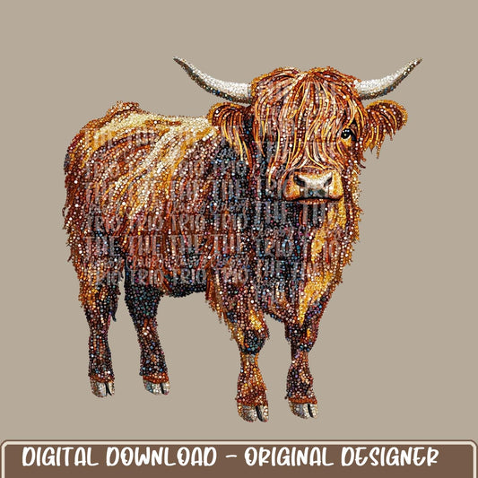 Faux Rhinestone Highland Cow | Digital Design | PNG | Sublimation | DTF | Cow | Agriculture Shirt Design | Country | Trending