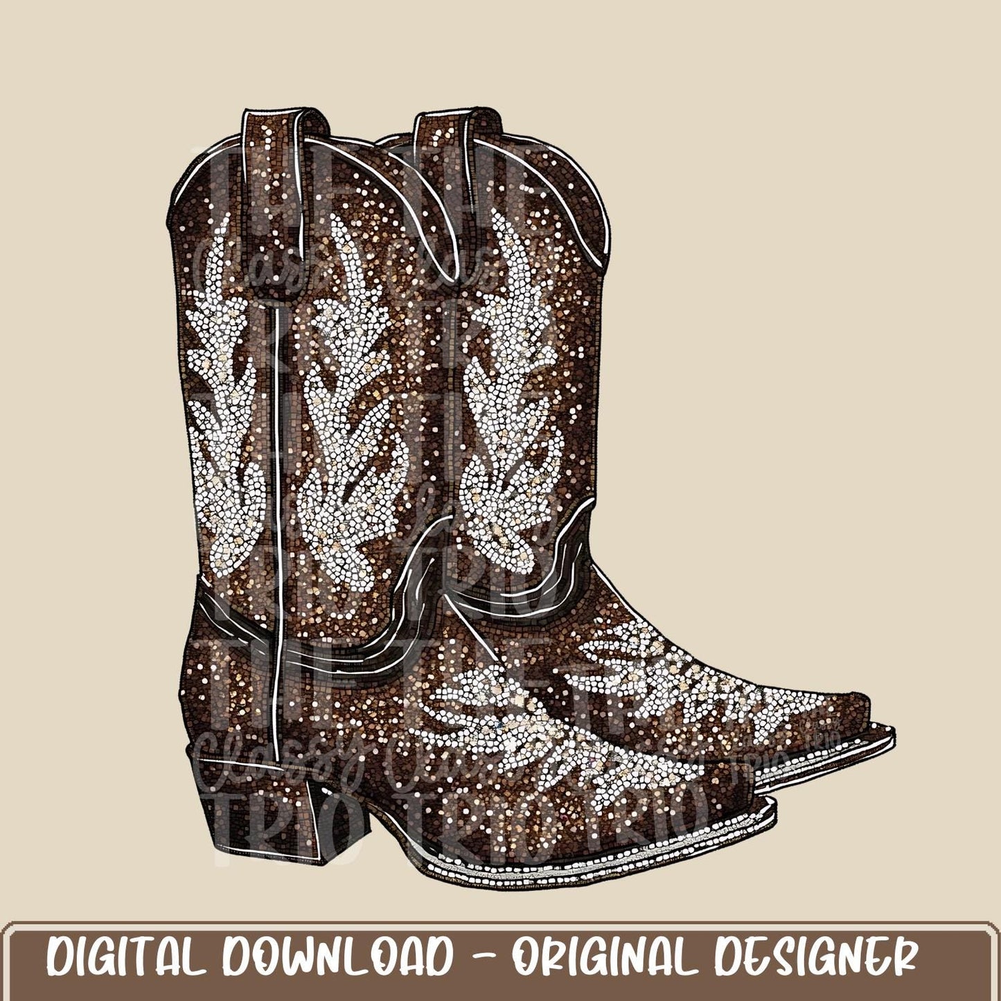 Faux Rhinestone Brown Cowgirl Boots | Digital Design | PNG | Sublimation | DTF | Agriculture | Shirt Design | Country | Trending | Cowboy