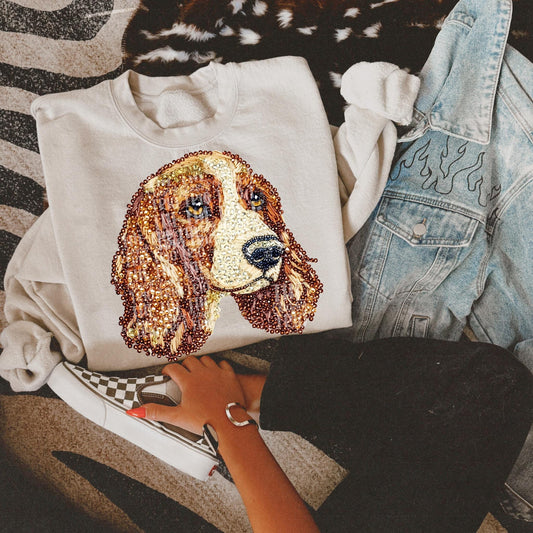 Faux Rhinestone Cocker Spaniel Dog | Digital Design | PNG | Sublimation | DTF | Dog Breed | Shirt Design | Hunting Dog Country | Trending
