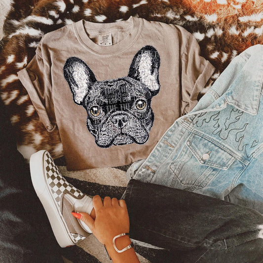 Faux Rhinestone Frenchie Dog | Digital Design | PNG | Sublimation | DTF | Puppy | Original Creator | Shirt Design | Dog Breeds | Trending