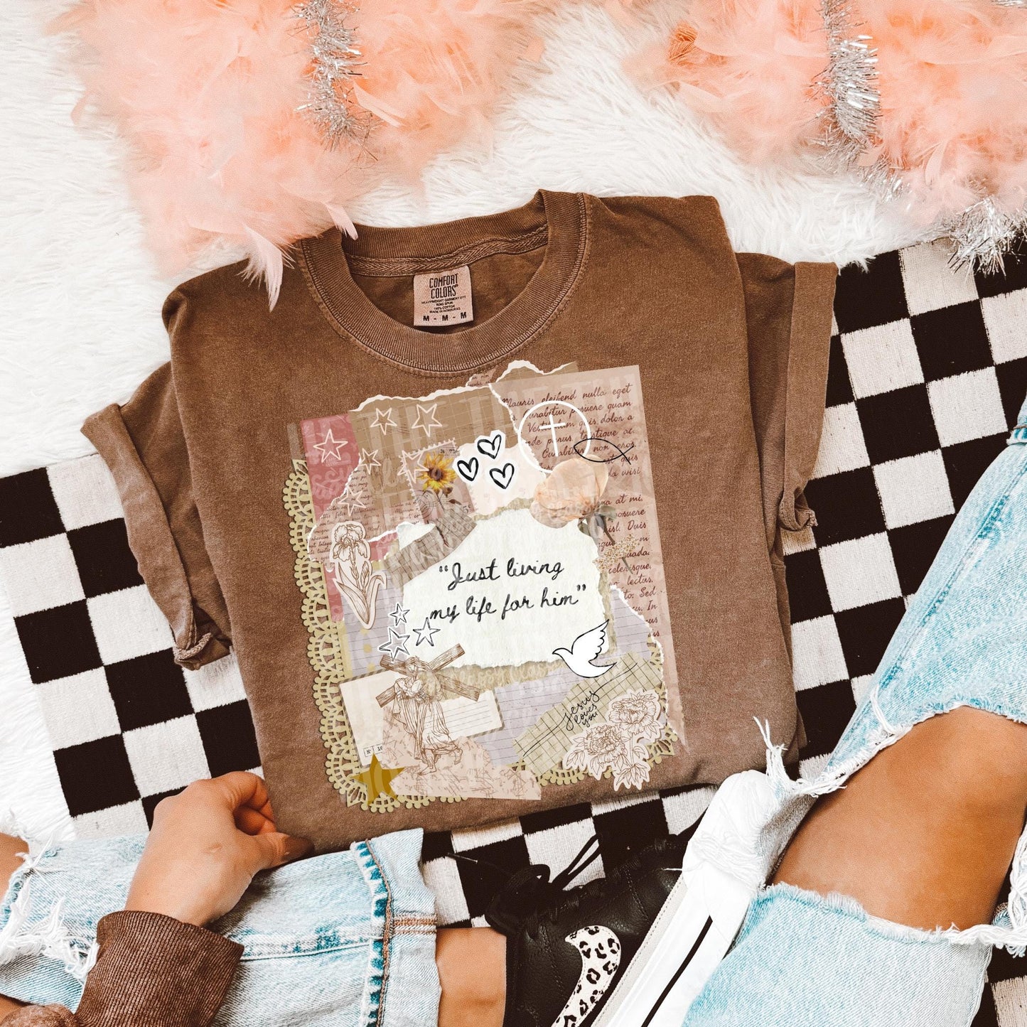 Vintage Jesus Live for Him Collage | Digital Design | PNG | Sublimation | Bible | Kid Adult Shirt Design | Original Creator | Scallop