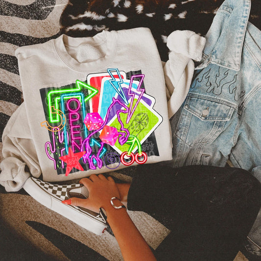 Neon Horse Collage | Digital Design | PNG | Sublimation | Newspaper | Retro Western | Country Shirt Design | Trend Shirt | Y2K | Dice