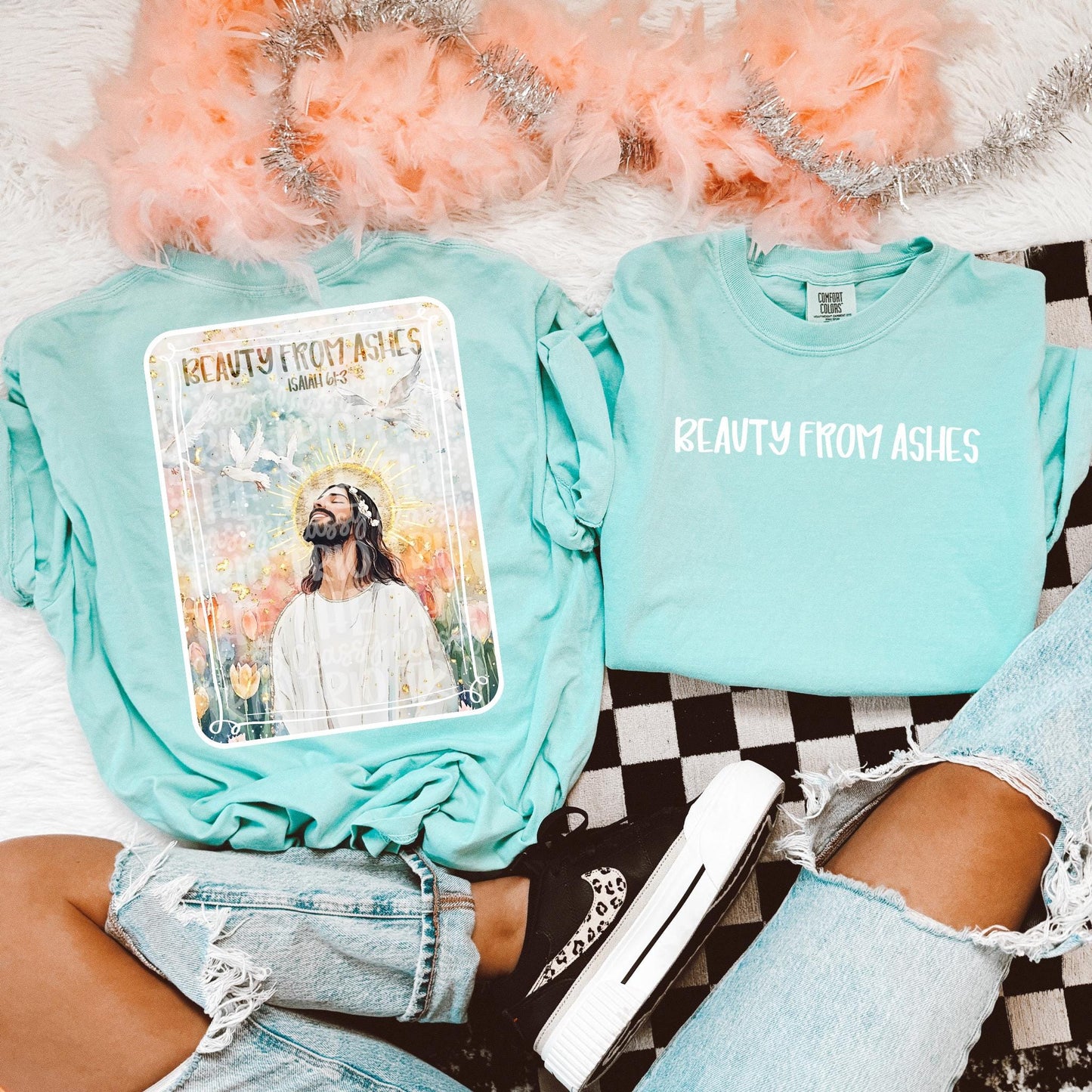 Beauty From Ashes Watercolor Jesus | Digital Design | PNG | Sublimation | Bible Verse | Kid Adult Shirt Design | Original Creator